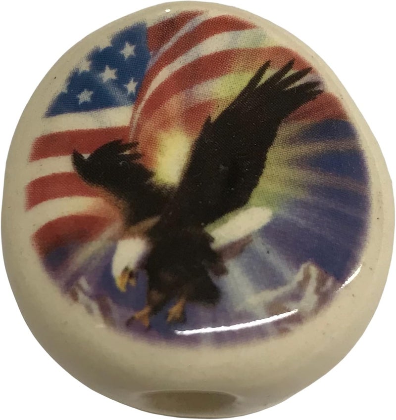 Handmade Ceramic Stone Eagle American Flag Bead Neckace Jewelry - Image 1